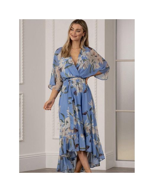 Yumi' Blue Urban Floral Wrap Dress