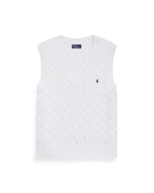 Polo Ralph Lauren White Cable Knit Sleeveless Jumper
