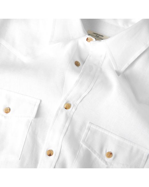 Jacob Cohen White Western Linen Long Sleeve Cowboy Shirt for men