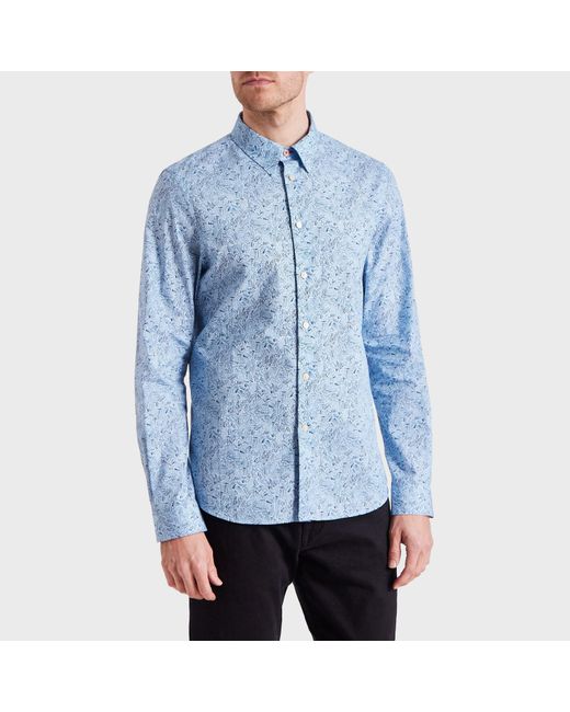 Paul Smith Blue Long Sleeve Patterned Tailored Fit Shirt for men