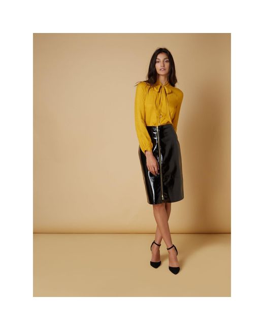 Biba Yellow Leopard Jacquard Pussybow Blouse
