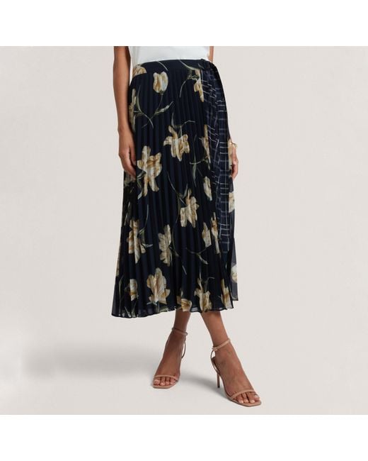 Ted Baker Blue Print Midi Skirt