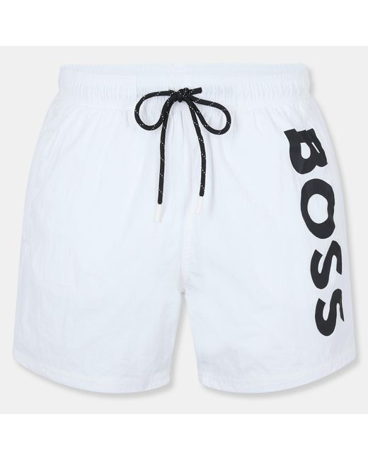 Boss White Octopus Swim Shorts With Bold Branding for men