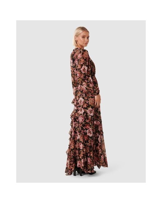 Forever New Brown Maria Ruffle Maxi Dress