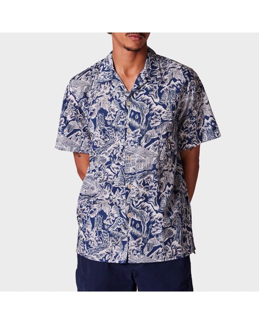 Paul Smith Blue Short Sleeve Patterned Tailored Fit Shirt for men