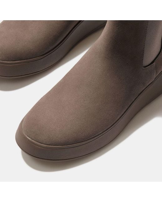 Fitflop Brown F-Mode Suede Flatform Chelsea Boots