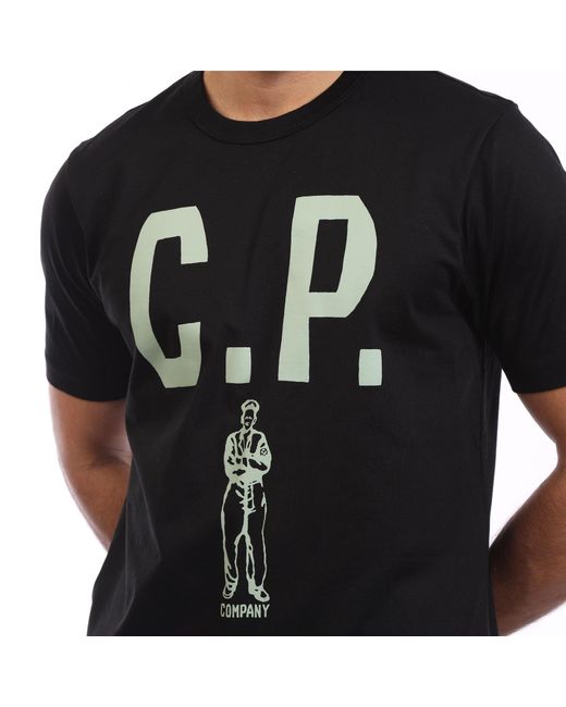 C P Company Black Mercerized 30/2 Jersey Twisted Logo T-Shirt for men