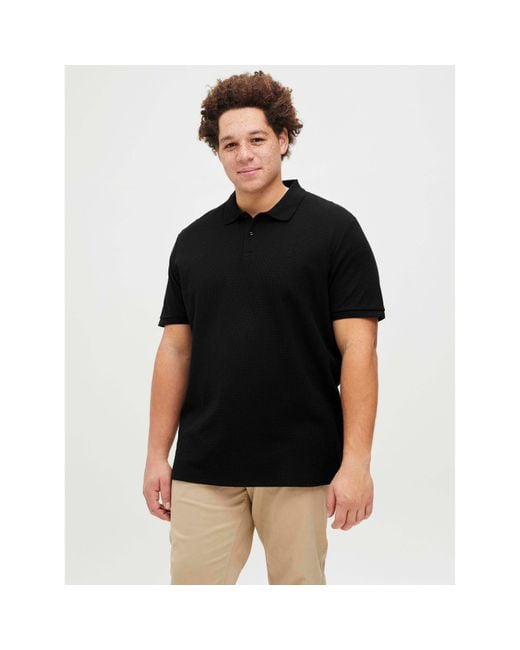 Jack & Jones Black Austin Short Sleeve Polo Shirt for men