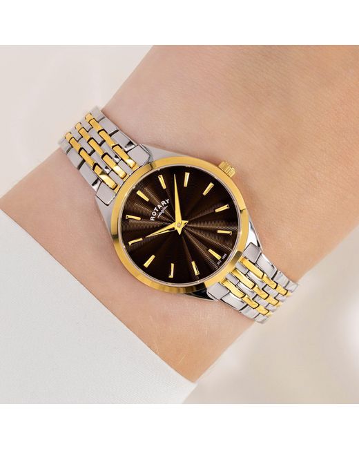 Rotary Metallic Ladies Ultra Slim Two Tone Ss Bracelet Wat