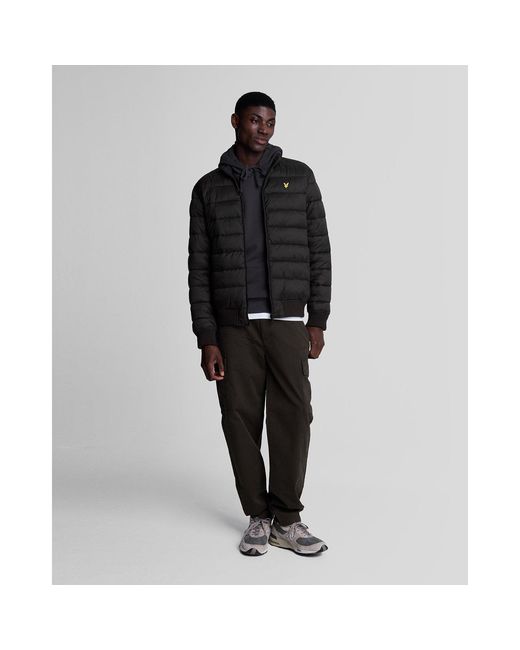 Lyle & Scott Black Funnel Wadded Medium Puffer Jacket for men