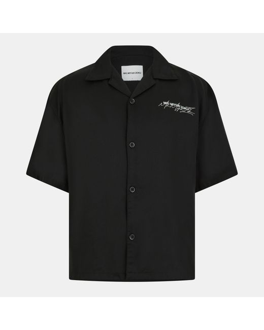 MKI Miyuki-Zoku Black Script Short Sleeve Bowling Shirt for men