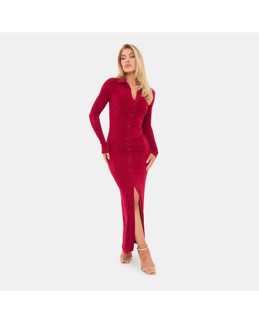 I Saw It First Red Long Sleeve Button Maxi Dress