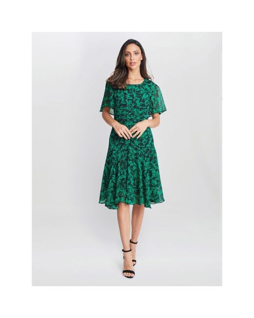 Gina Bacconi Green Annette Chiffon Jersey Dress