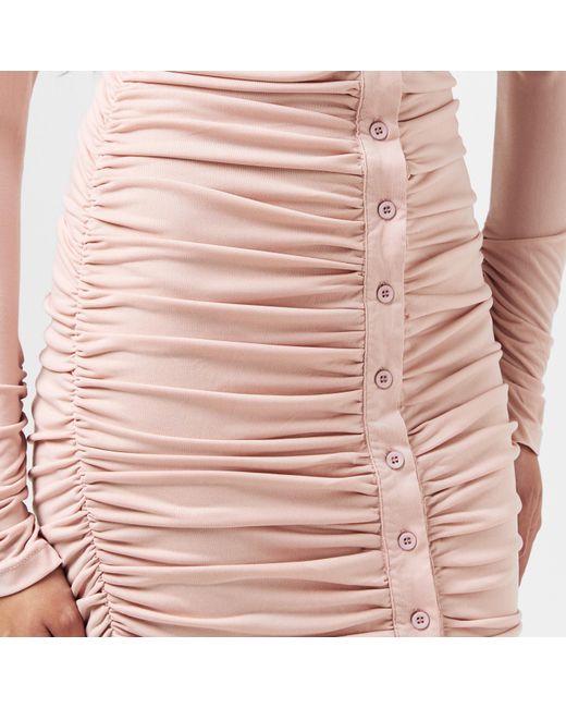 AX Paris Pink Ruched Button Front Bodycon Dress