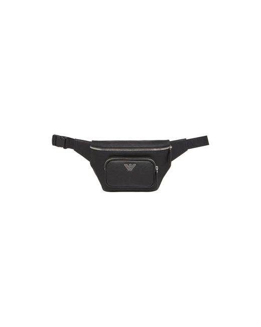 Emporio Armani Black Eagle Badge Faux Leather Zip Bum Bag for men