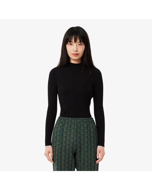 Lacoste Black High Neck 3D Rib Knit Sweater