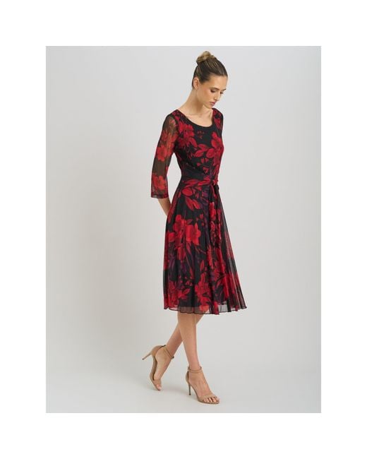 Gina Bacconi Red Honey Pleated Floral Dress