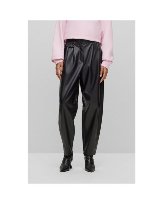 HUGO Black Hesizila Solid Patterned Wide Leg Pants