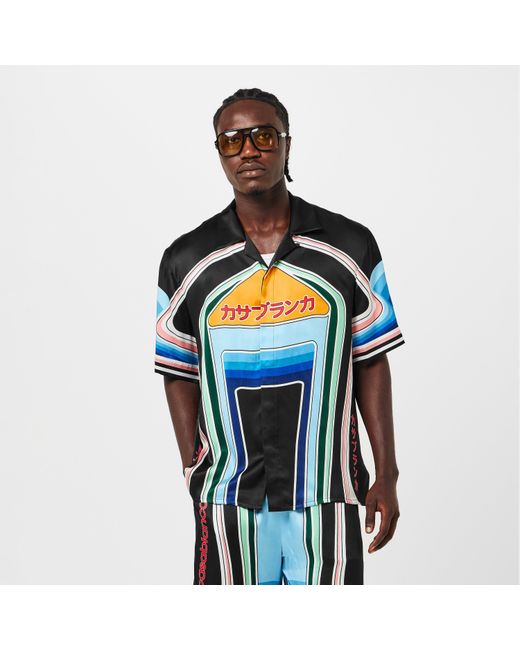 Casablanca Blue Pattern Short Sleeve Bowling Shirt for men