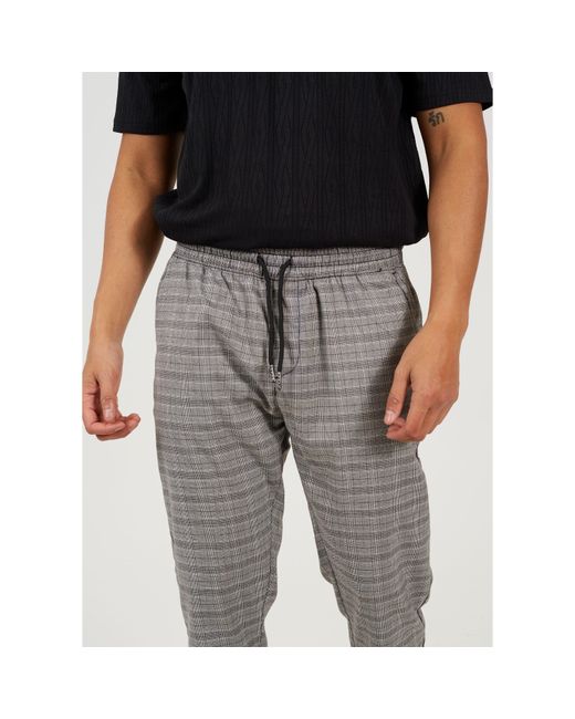 Brave Soul Gray Check Pants With Drawcord Waist for men