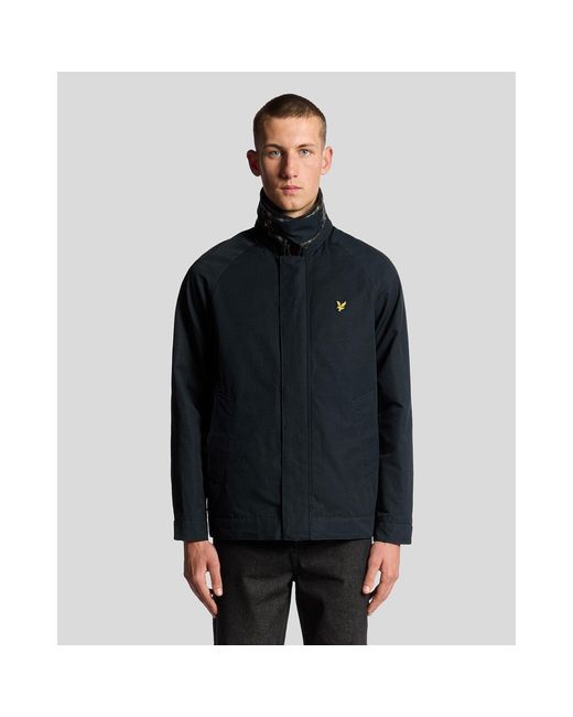 Lyle & Scott Blue Tartan Lined Water-Resistant Harrington Jacket for men