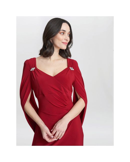 Gina Bacconi Red Jenna Draped Back Shoulder Party Maxi Dress