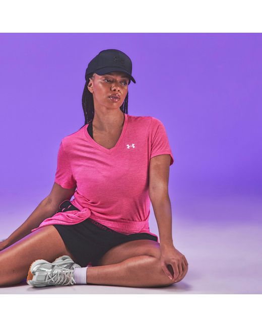 Under Armour Pink Tech Twist V-Neck Short Sleeve