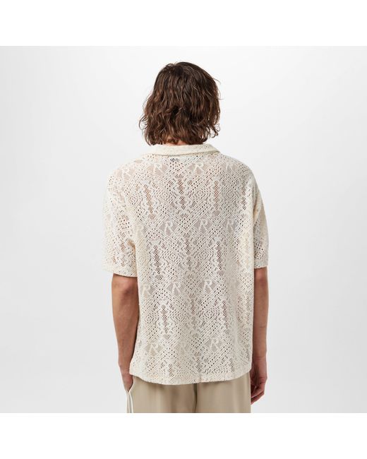 Represent White Rep All Over Crochet Cotton Short Sleeve Shirt for men