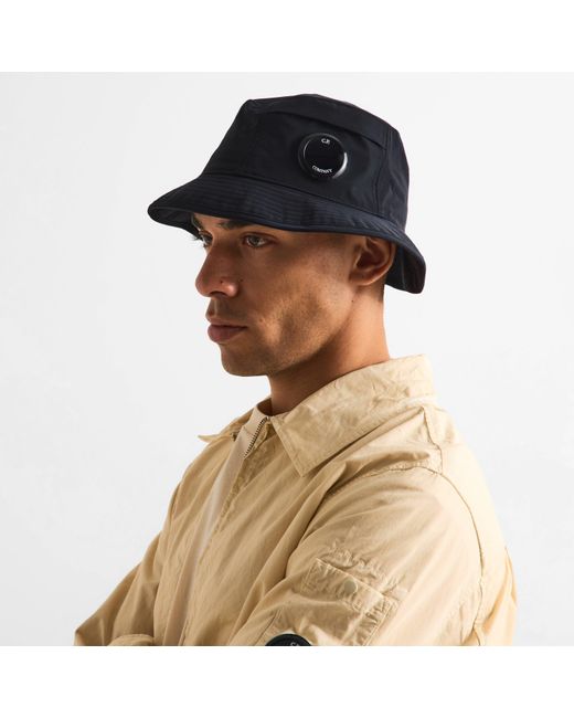 C P Company Black Bucket Hat for men