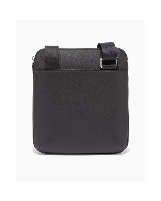 Emporio Armani Black Regenerated Saffiano Leather Flat Shoulder Bag for men