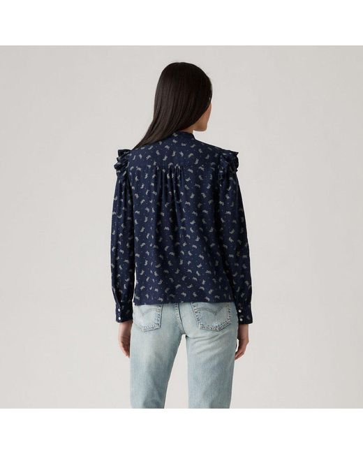 Levi's Blue Levi's Gianna Mock Neck Ruffle Sleeve Peasant Blouse