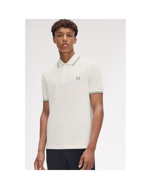Fred Perry White Short Sleeve Twin Tipped Polo Shirt for men