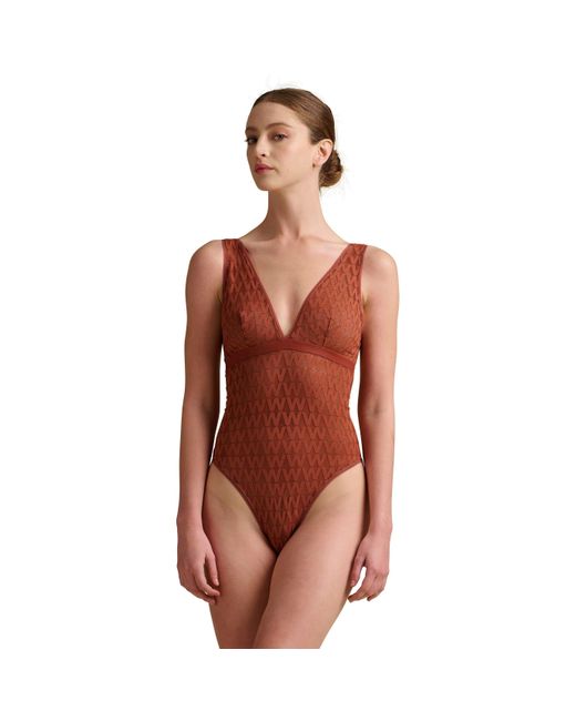 Wolford Red Net Logo Bodysuit