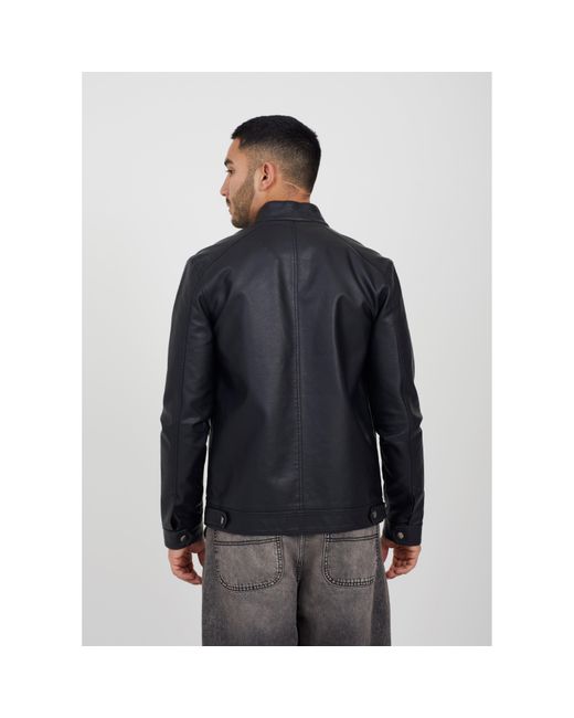 Brave Soul Black Faux Leather Jacket With Chest Pockets for men