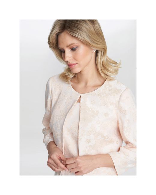 Gina Bacconi White Lily Jacquard Shift Dress And Bolero