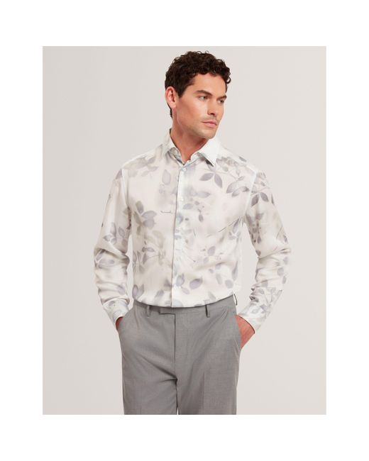 Ted Baker White Leaf Print Long-Sleeve Patterned Shirt for men