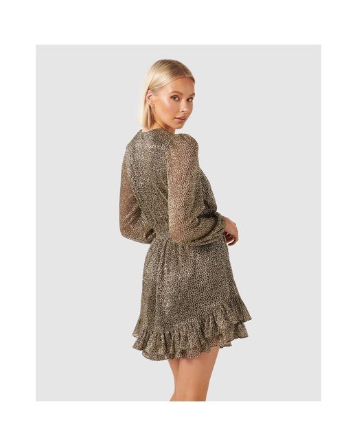 Forever New Natural Goldie Long Sleeve Plisse Mini Dress