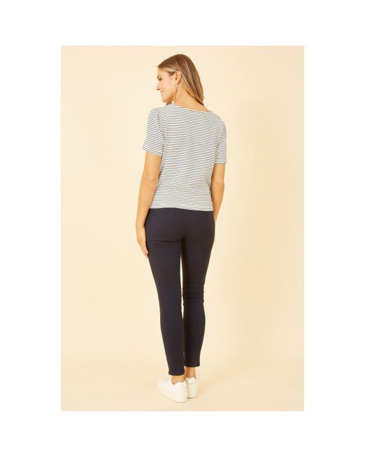 Yumi' Natural Striped Jersey Button Detail Top
