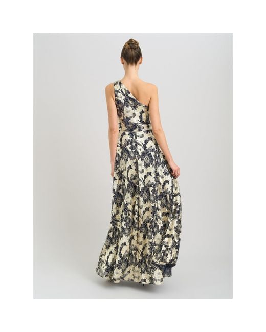 Gina Bacconi Metallic Sabina One Shoulder Floral Maxi Dress
