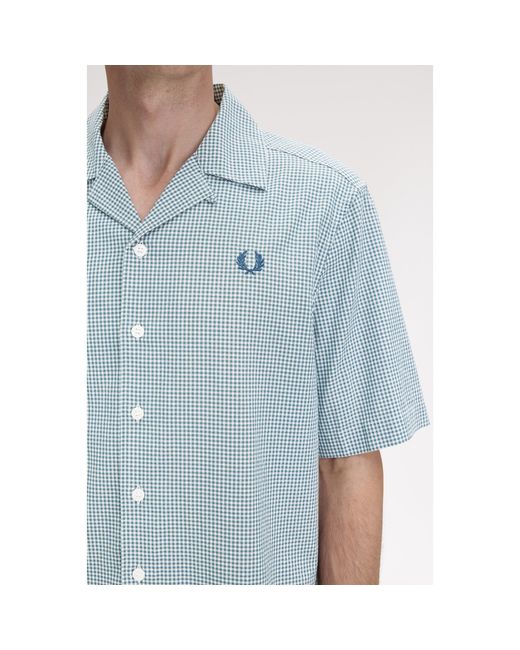 Fred Perry Blue Gingham Short Sleeve Shirt for men