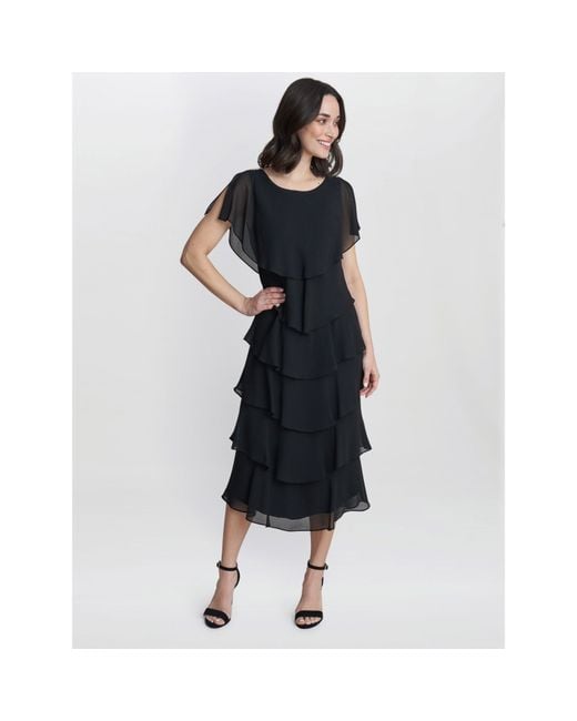 Gina Bacconi Blue Tessa Midi Tiered Cocktail Dress