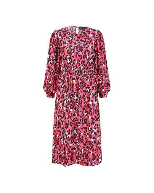 Mela London Red Animal Print Ruched Midi Wrap Dress
