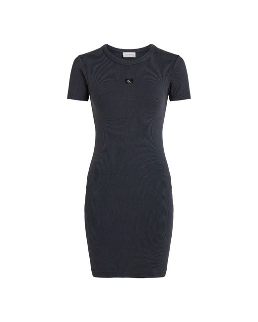 Calvin Klein Blue Washed Woven Label Rib Dress