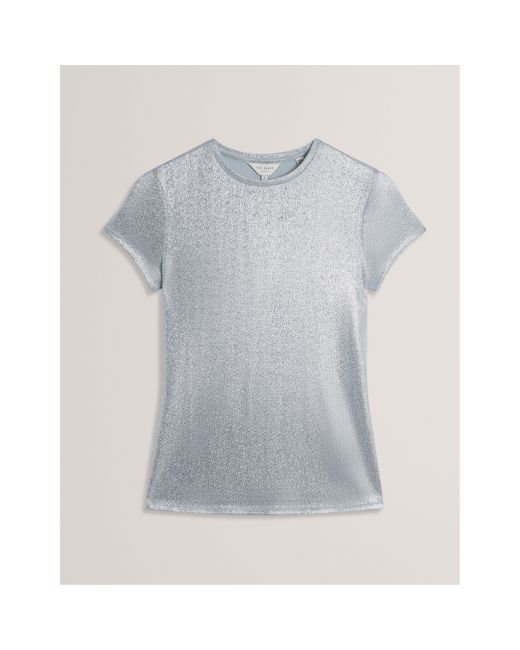 Ted Baker Gray Metallic Short Sleeve Slim Fit T-Shirt