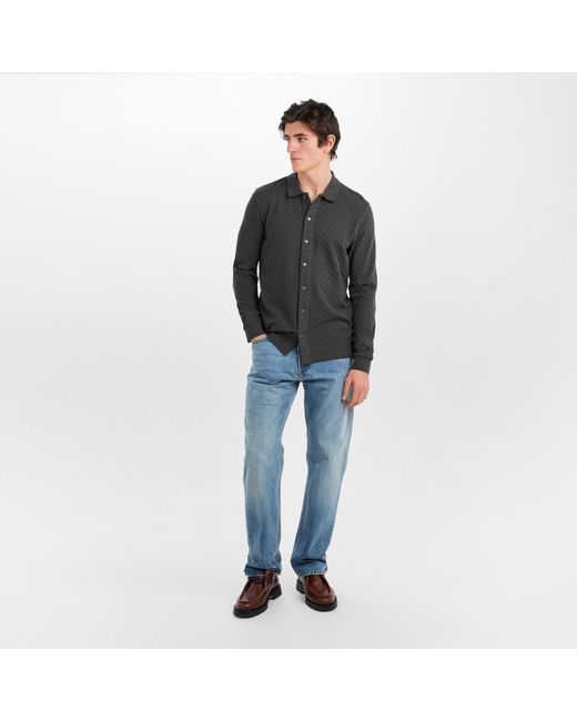 Paul Smith Gray Button Waffle Long Sleeve Polo Shirt for men