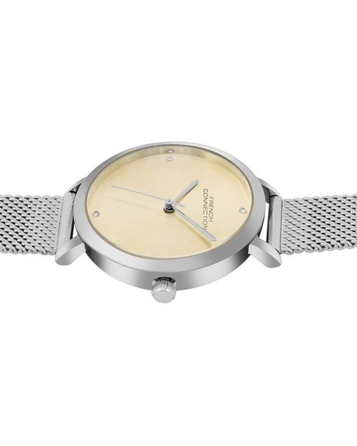 French Connection Metallic Case Round Shape Strap Quartz Watch