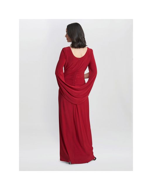 Gina Bacconi Red Jenna Draped Back Shoulder Party Maxi Dress