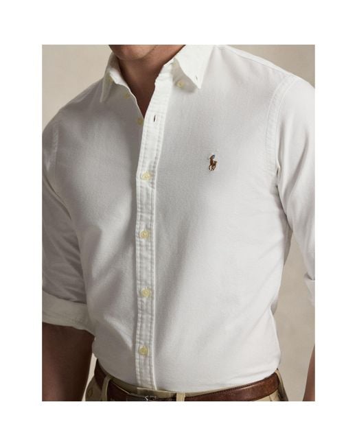 Polo Ralph Lauren White Slim Fit Oxford Long Sleeve Shirt for men