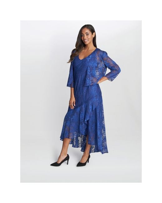 Gina Bacconi Blue Barbara Midi Dress With Cascade Jacket