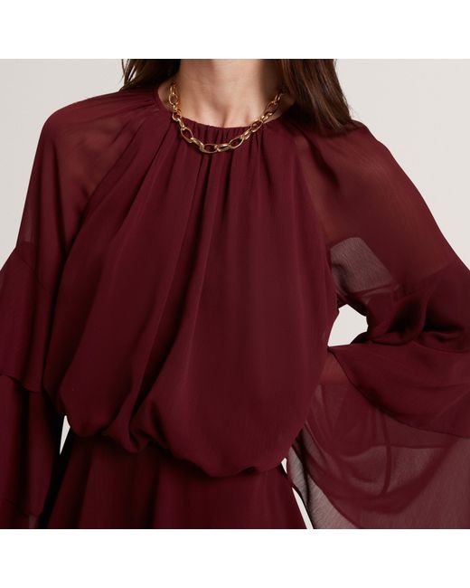 Ted Baker Red Frill Trim Long Sleeve Mini Dress